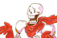 a drawing of papyrus wearing a scarf and a shirt that says cool dude