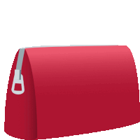 a red bag with a white zipper and a white handle