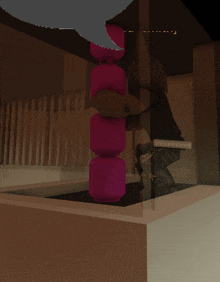 a computer generated image of a pink pillar with a reflection of a person in the background