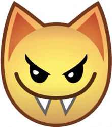 a yellow smiley face with black eyes and sharp teeth on a white background