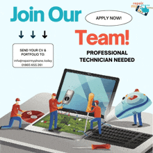 an advertisement for a professional technician needs to join their team