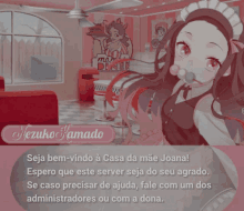 a girl with a lollipop in her mouth is standing in a room with the name nezuko kamado on it