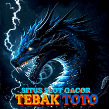 a blue dragon with lightning behind it and the words situs slot gacor tebak toto below it