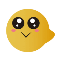 a yellow circle with black eyes and a pink nose