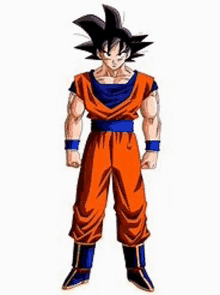 goku from dragon ball z is standing in front of a white background in a cartoon .