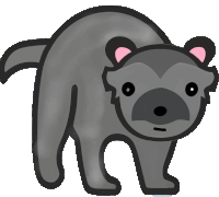 a cartoon drawing of a gray bear with a pink nose