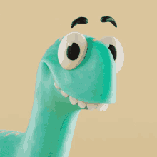 a cartoon dinosaur with big eyes and a smile on his face