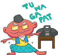 a cartoon drawing of a man dancing next to a radio that says " tu wa ga pat "