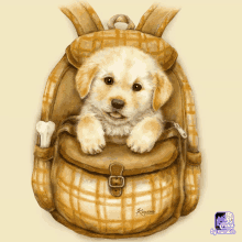 a painting of a puppy in a backpack that says keymei