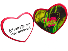 a heart shaped mirror with the words cherry team my beloved