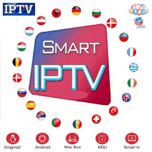 a poster for smart iptv with flags around it