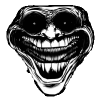 a black and white drawing of a troll face with a big smile and a huge mouth .