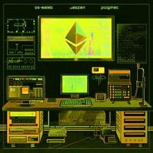 an illustration of a computer with os-eateb jaszen and pogphec