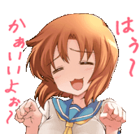 a girl in a sailor suit is making a funny face with her eyes closed and her fist in the air