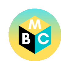 a yellow circle with a black cube with the letters mbc on it