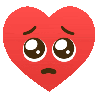 a red heart with a sad face and big brown eyes