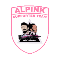 a logo for the alpink supporter team shows two men and a car