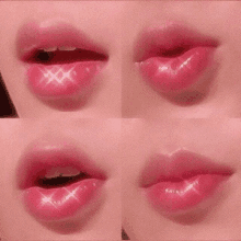 a close up of a woman 's lips with pink lipstick