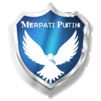 a blue shield with a white dove and the word merpati putih on it