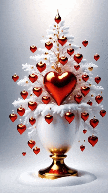 a white christmas tree with red hearts and a heart in the middle