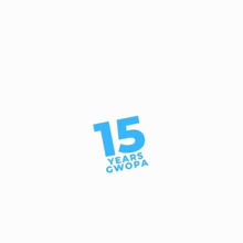 a blue 15 years gwpa logo is on a white background .