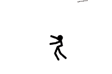 a stick figure is flying through the air with a red line behind it