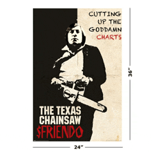 a poster of a man holding a chainsaw that says the texas chainsaw friendo