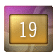 a gold square with the number 19 on it is on a purple background .