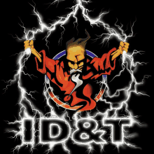 a logo for id & t with a lightning bolt behind it