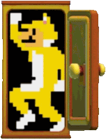 a pixel art of a cat standing in a doorway