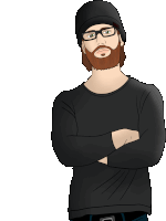 a cartoon of a man with a beard wearing glasses and a beanie