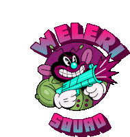 a weler squad logo with a cartoon character holding a rocket launcher