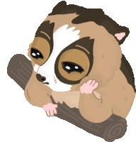 a drawing of a brown and white animal sitting on a log