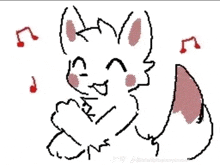 a pixel art drawing of a fox with music notes behind it .