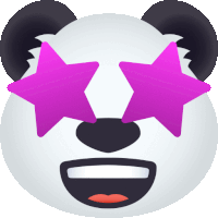 a panda with pink stars in its eyes