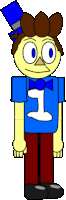 a cartoon character is wearing a blue shirt with the number 1 on it .