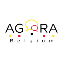 a logo for agora belgium with a speech bubble in the center