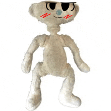 a teddy bear wearing sunglasses and a smiley face is standing on a white background