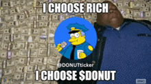 a picture of a man laying in a suitcase with the caption i choose rich i choose donut ..