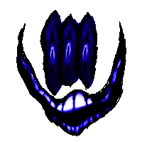 a drawing of a monster 's mouth with glowing blue teeth