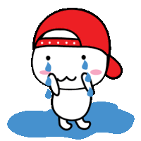 a cartoon character wearing a red hat and crying