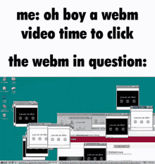 a screenshot of a computer screen with the words " oh boy a webm video time to click the webm in question "