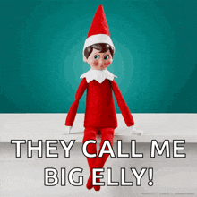 an elf on the shelf is sitting on a ledge and says they call me big elly