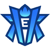 a blue and white logo with the letter e in the middle