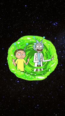 rick and morty from rick and morty are in a green portal