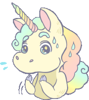 a cartoon drawing of a unicorn with a colorful mane