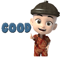 a cartoon character giving a thumbs up with the word good behind him