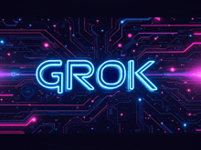 a neon sign that says grok on a circuit board