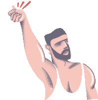 a drawing of a man with a beard raising his fist in the air