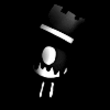 a black and white pixel art of a person wearing a top hat and crown .